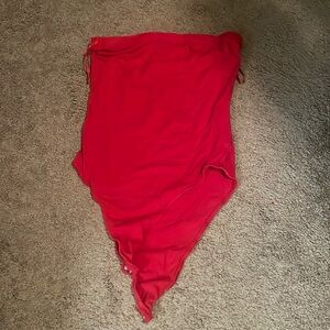 red strapless body suit